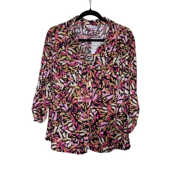NWOT Emily Daniels 3/4 Sleeve Button Down Disco Dot Blouse Petite Size - Picture 1 of 6